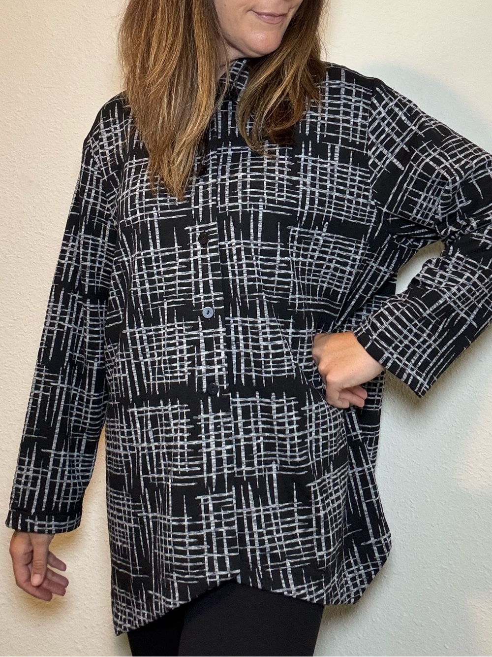 NWT Christopher Calvin Black & Grey Grid Pattern Shacket size XL